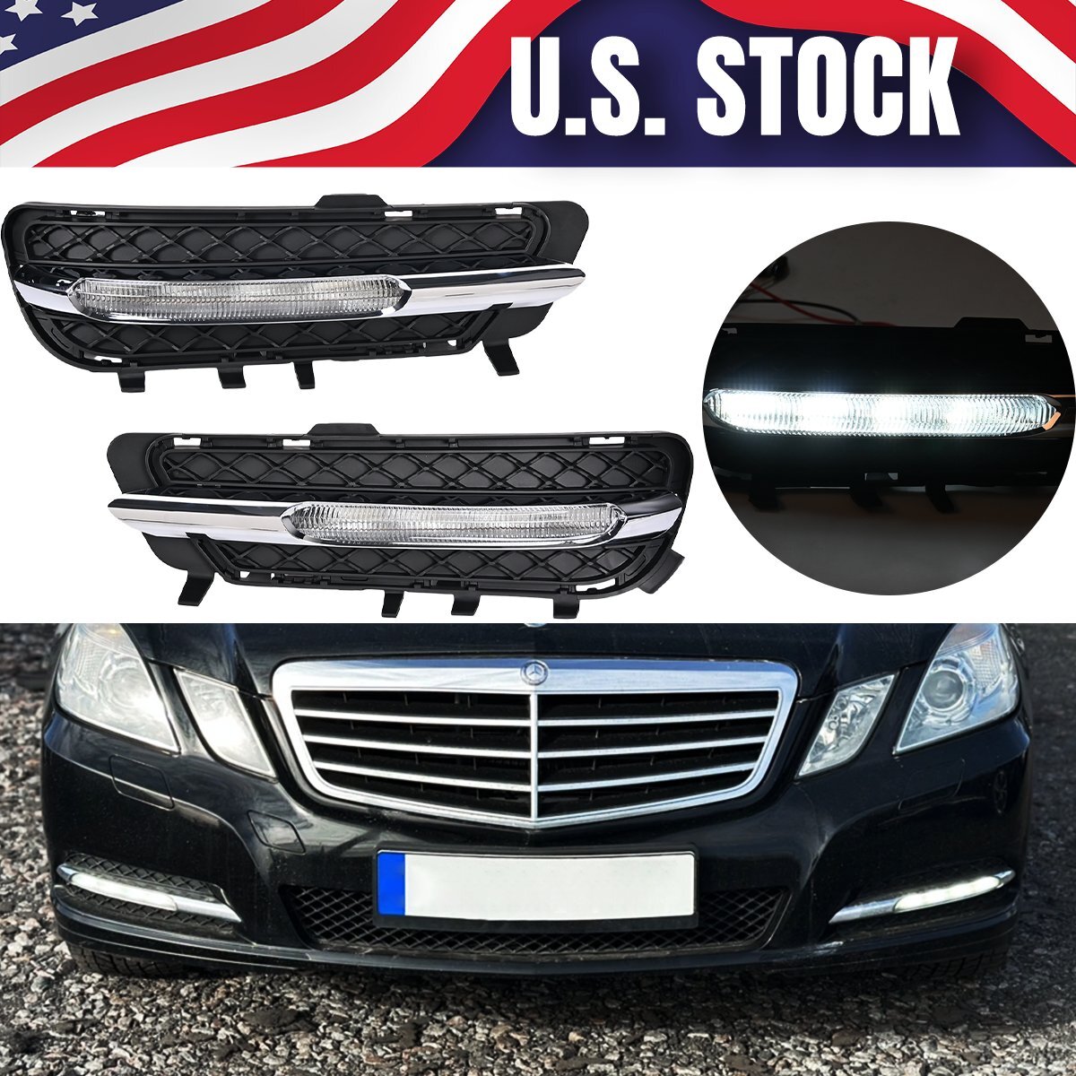 LED Daytime Running Light DRL Fog Lamps For Benz W212 E250 E300 E350 2009-2013