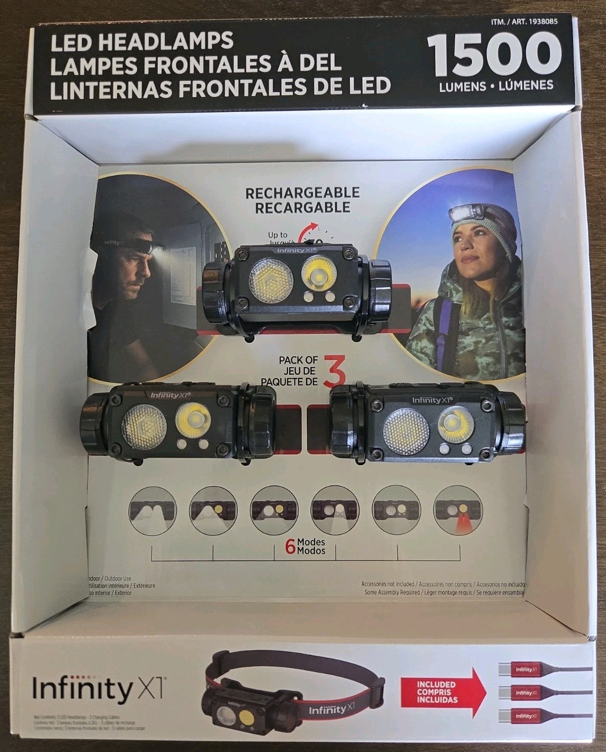 🌟NEW🌟 Infinity X1 Rechargeable Headlamps 1500 LUMENS / 3 PACK.  6 Modes