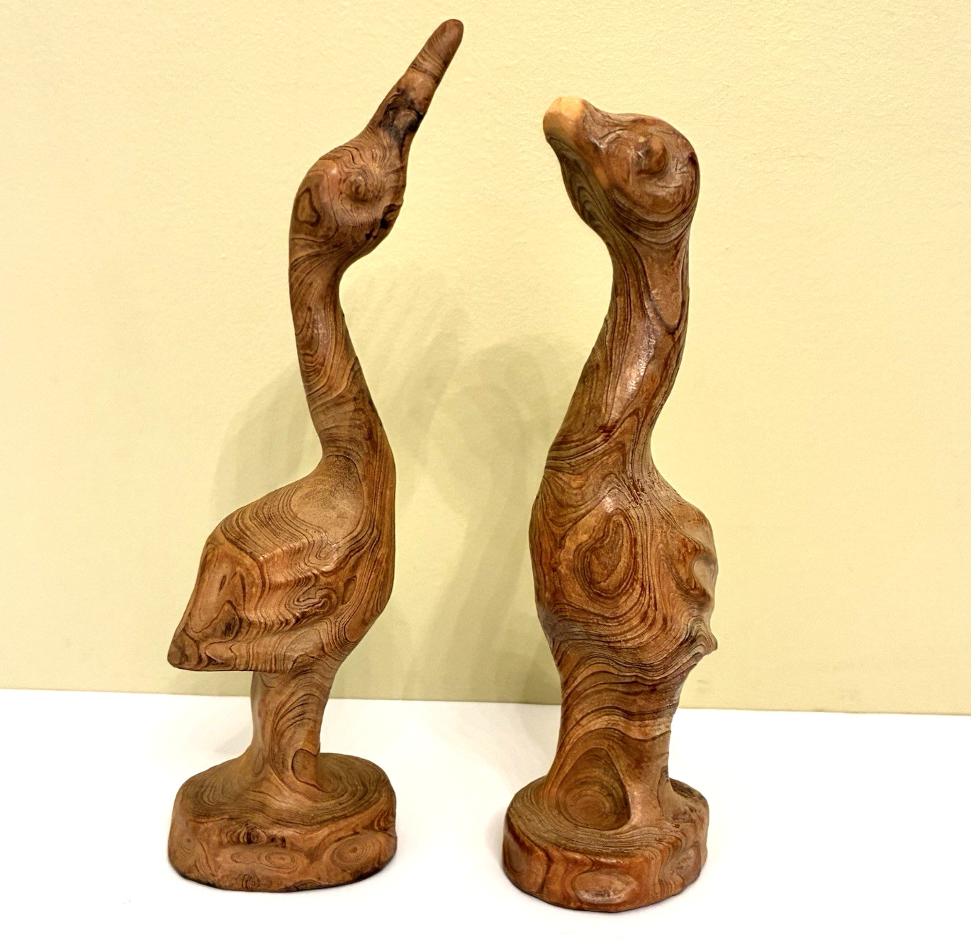 C M Copeland Jr Wood Hand Carvings Heron #66 Goose Set Vintage Signed