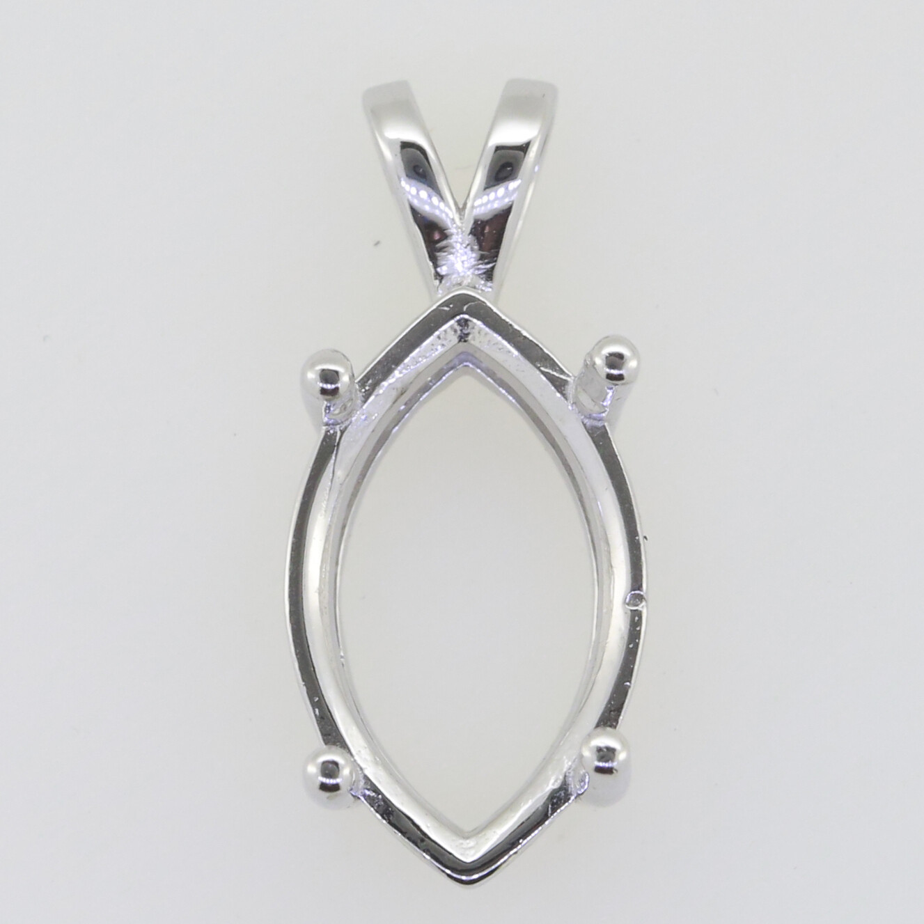 Sterling Silver Semi Mount Pendant Setting Marquise MQ 16x10mm White Topaz