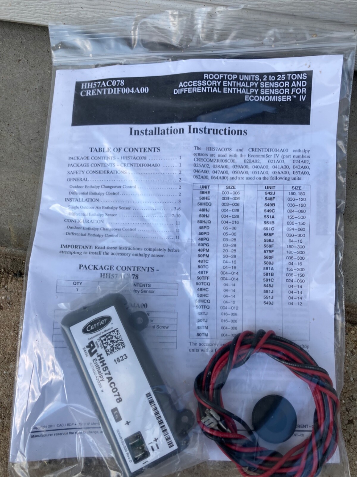 NEW GENUINE CARRIER Enthalpy Sensor HH57AC078 **FREE SHIPPING**
