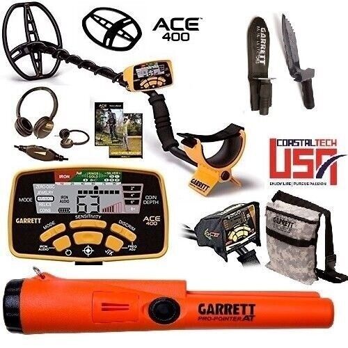 Garrett ACE 400 Metal Detector, Pro Pointer AT Pinpointer, Pouch, Edge Digger