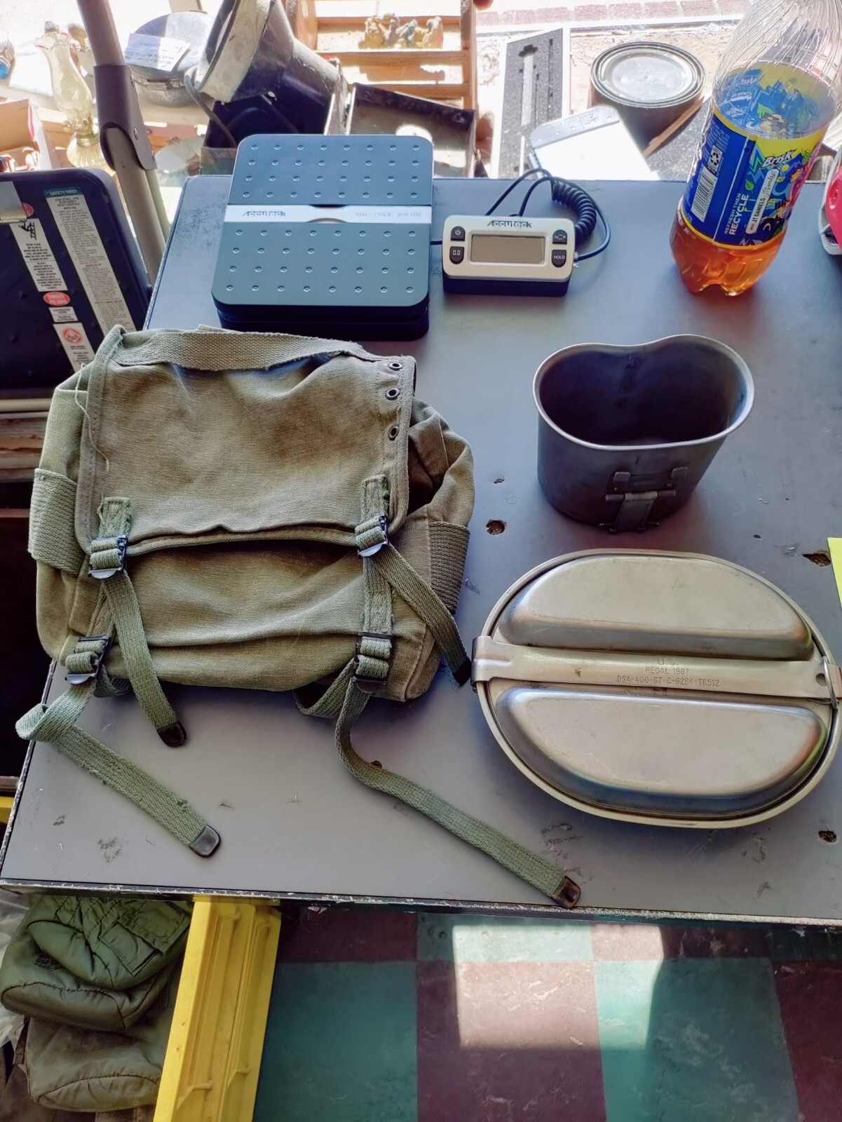 Vintage US Army Canvas FANNEY PACK MESS KIT CANTEEN CUP MILITARY
