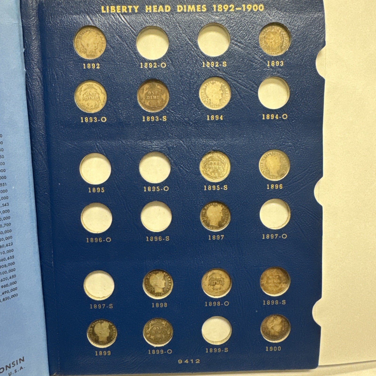 1892-1916 Barber Dime Partial Set 53 Coins In Album Incl. 1895-S, 1913-S