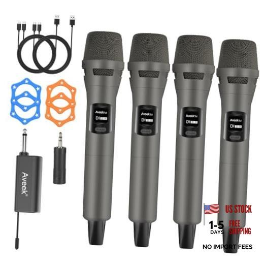 4-Pack Wireless Microphone Set,100 ft Range,10Hs Battery for Karaoke | Brown