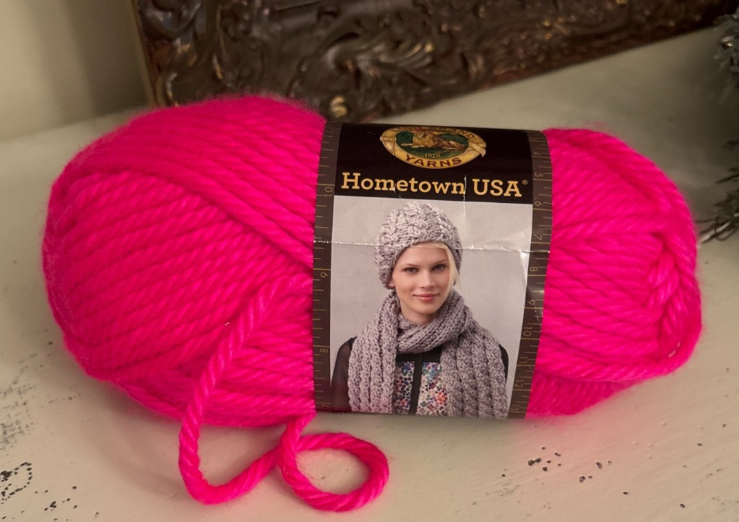 Lion Brand Yarn Hometown USA Super Bulky Yarn Neon Pink 100% Acrylic (1) Skein