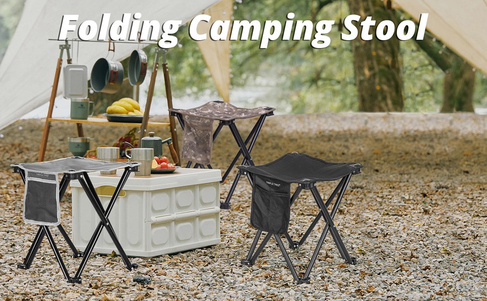 Triple Tree 2 Pack Folding Camping Stool, 13.8 Inch Small Portable Lightweight