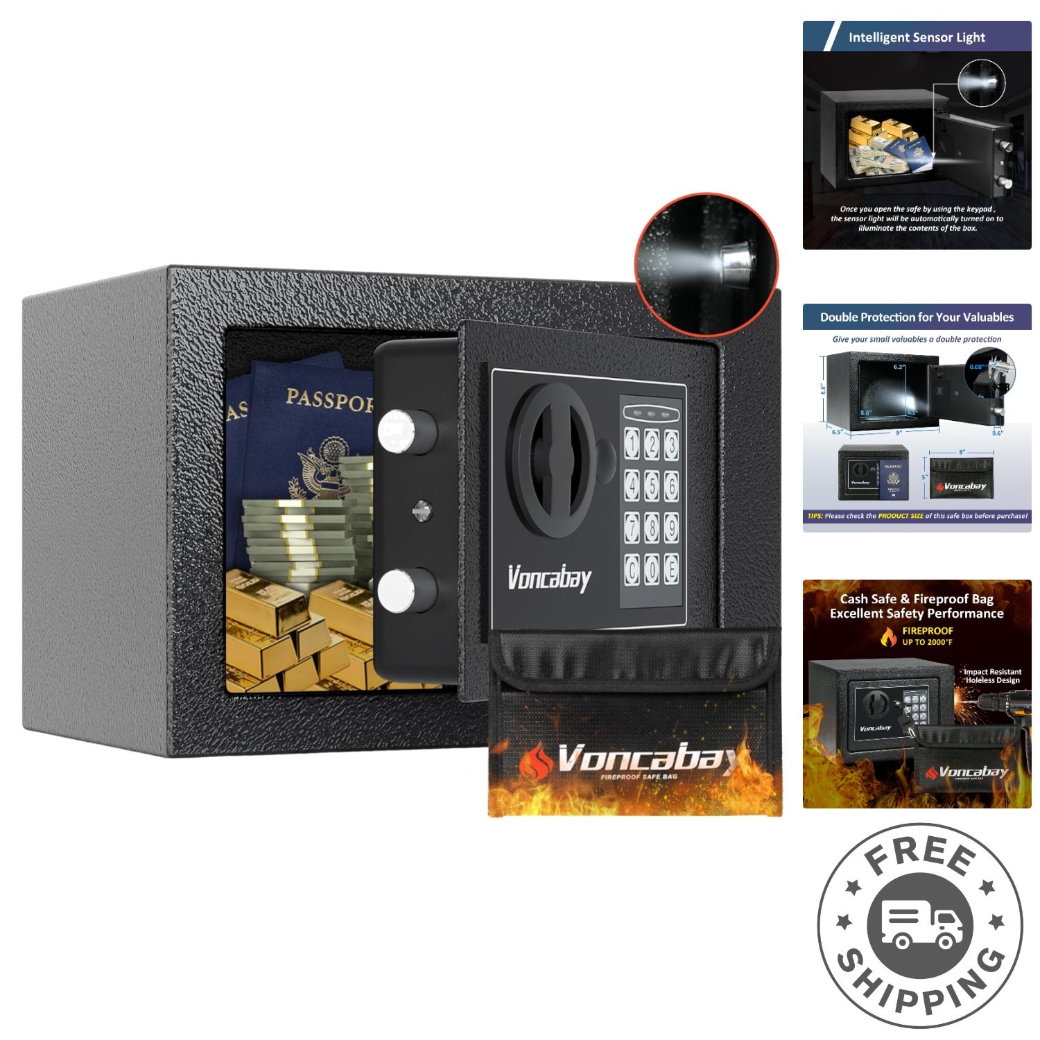 Compact Fireproof Safe with Digital Keypad & Emergency Keys - 0.23 Cubic Feet