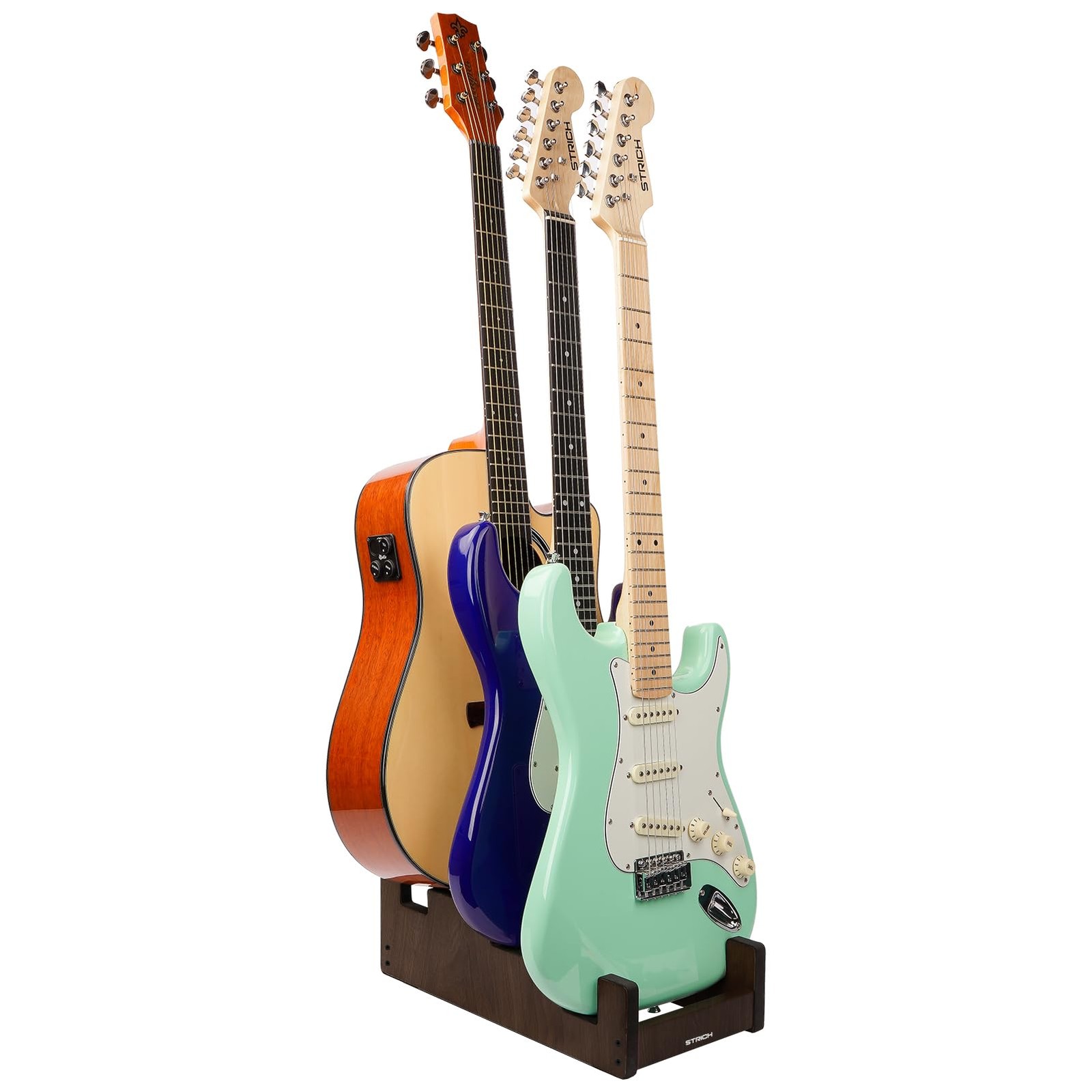 Tiered Guitar Stand for 1 Acoustic 2 Electric Guitars Walnut Color Space Saver