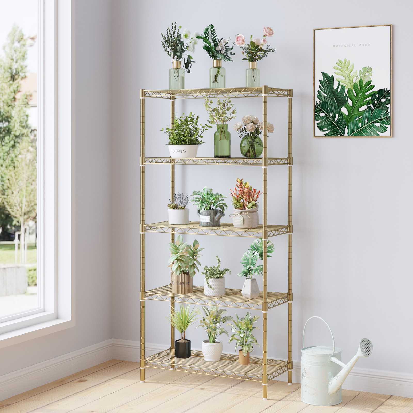 five-layer display stand without wheels with adjustable feet