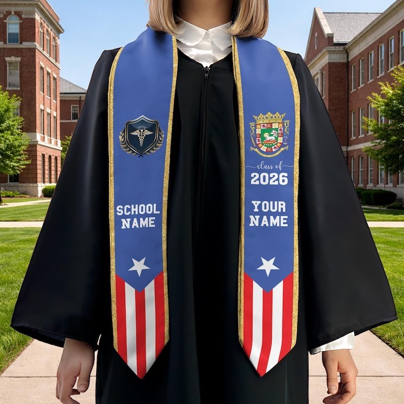 Custom Puerto Rico Graduation Stole 2026, Personalized College Puerto Rico Sash