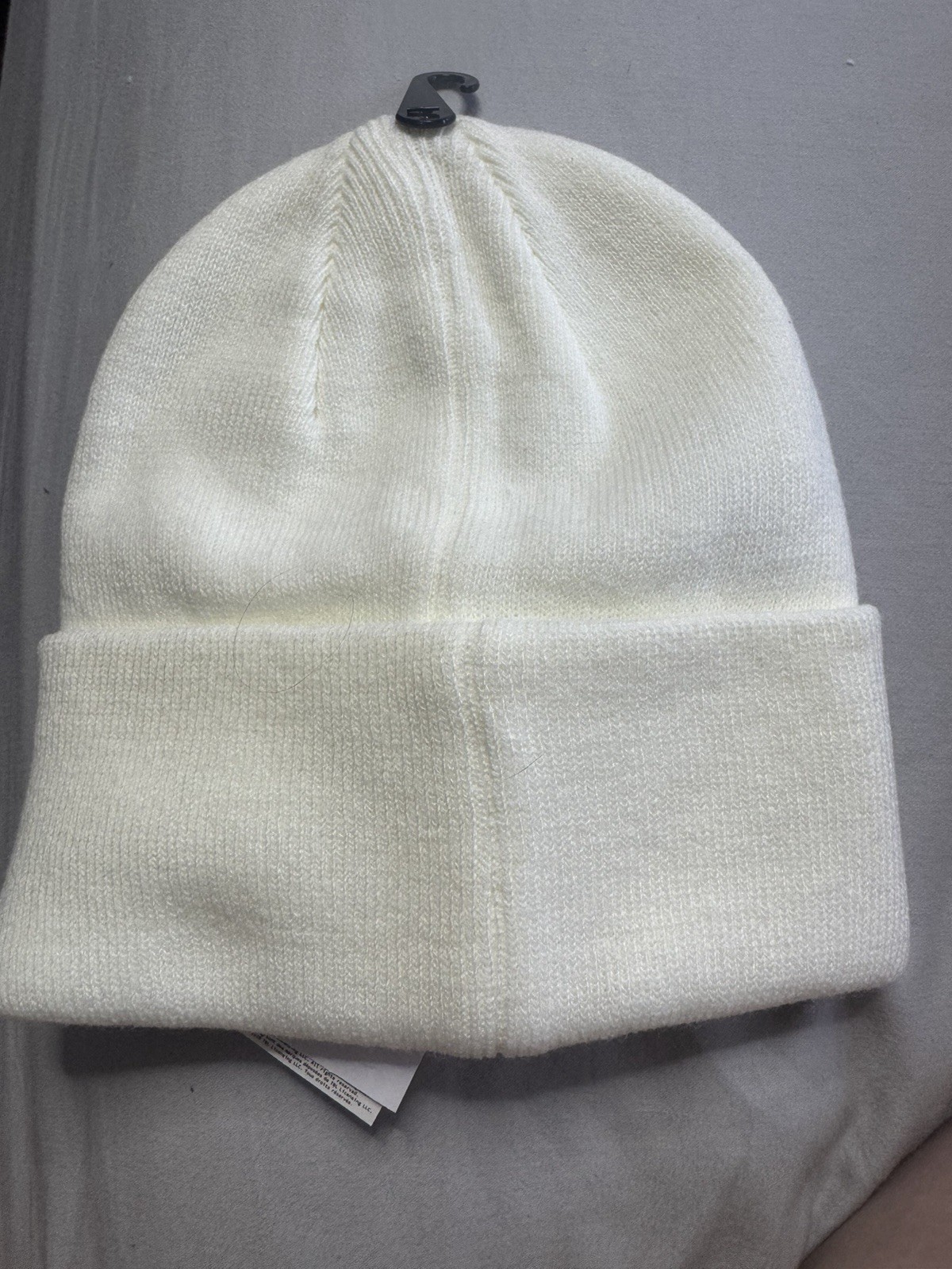Timberland White Knit Beanie Hat Cuffed Logo Patch Winter Cap Unisex NEW