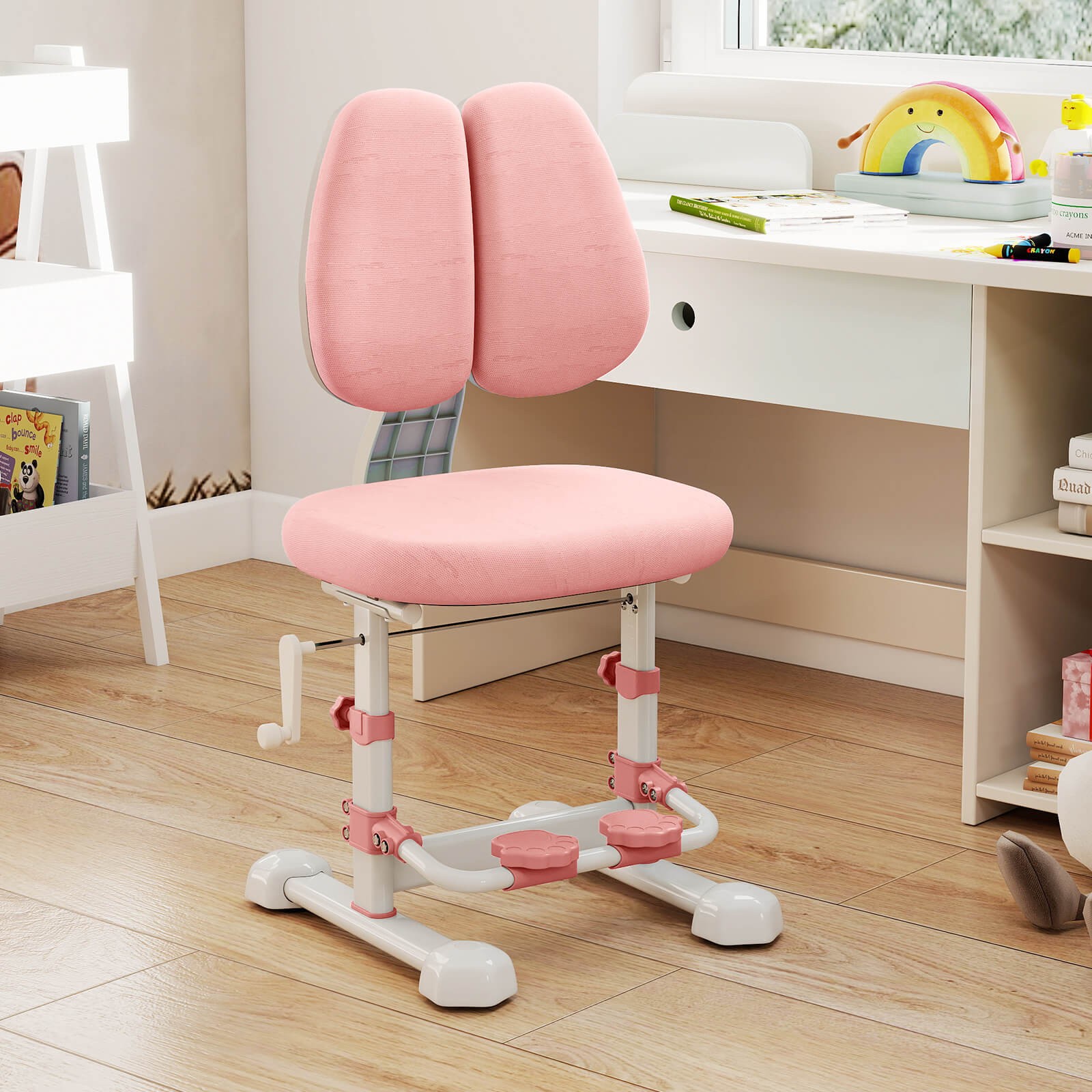 Kids Study Chair w/Adjustable Double Backrest Footrest Seat Height & Depth