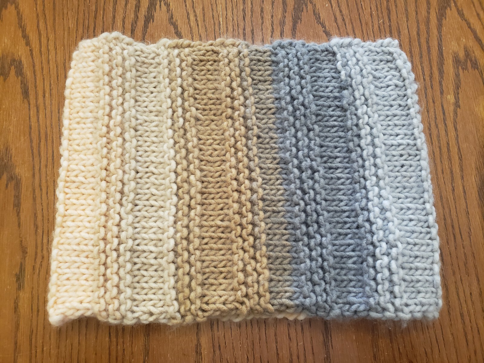 Handknitted acrylic beige-white-gray thick soft infinity loop scarf-gift idea