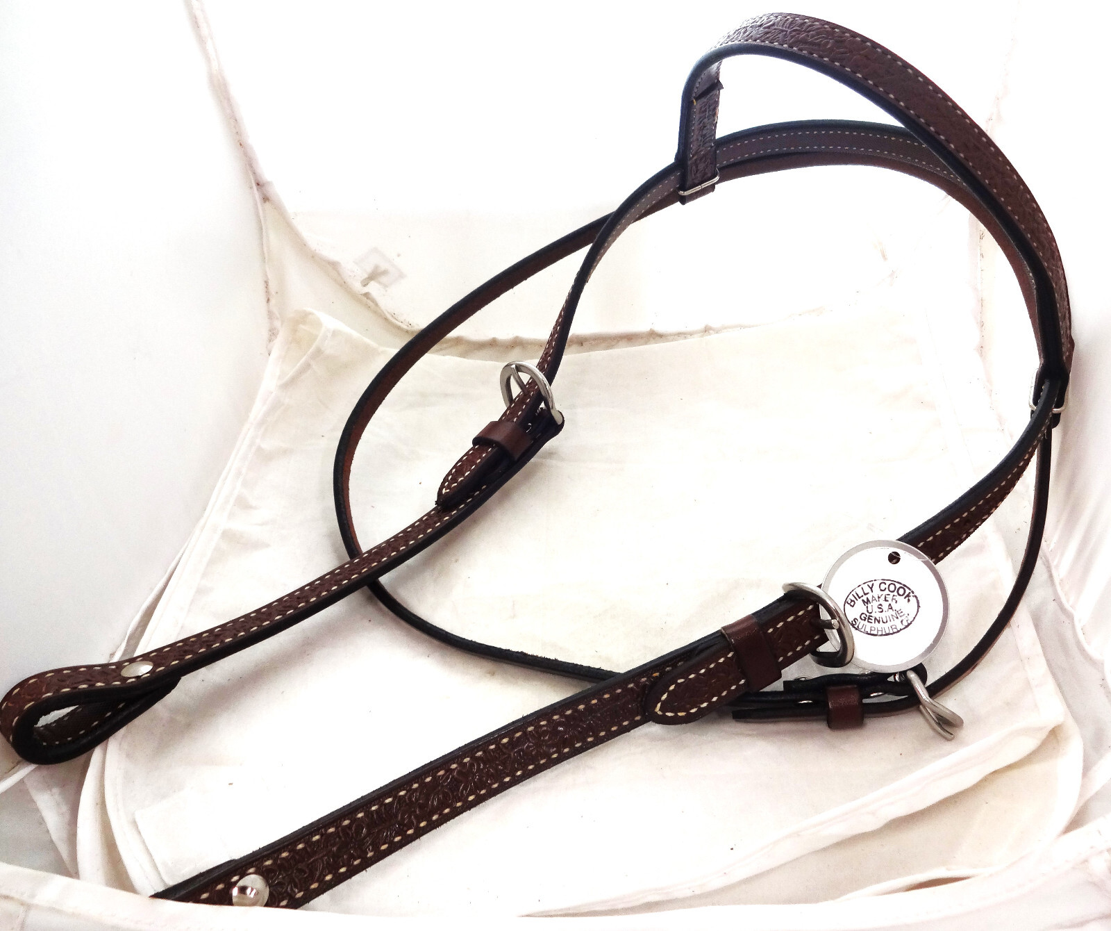 Billy Cook Leather Embossed Floral Browband Headstall Horse Tack Hot Oil Western