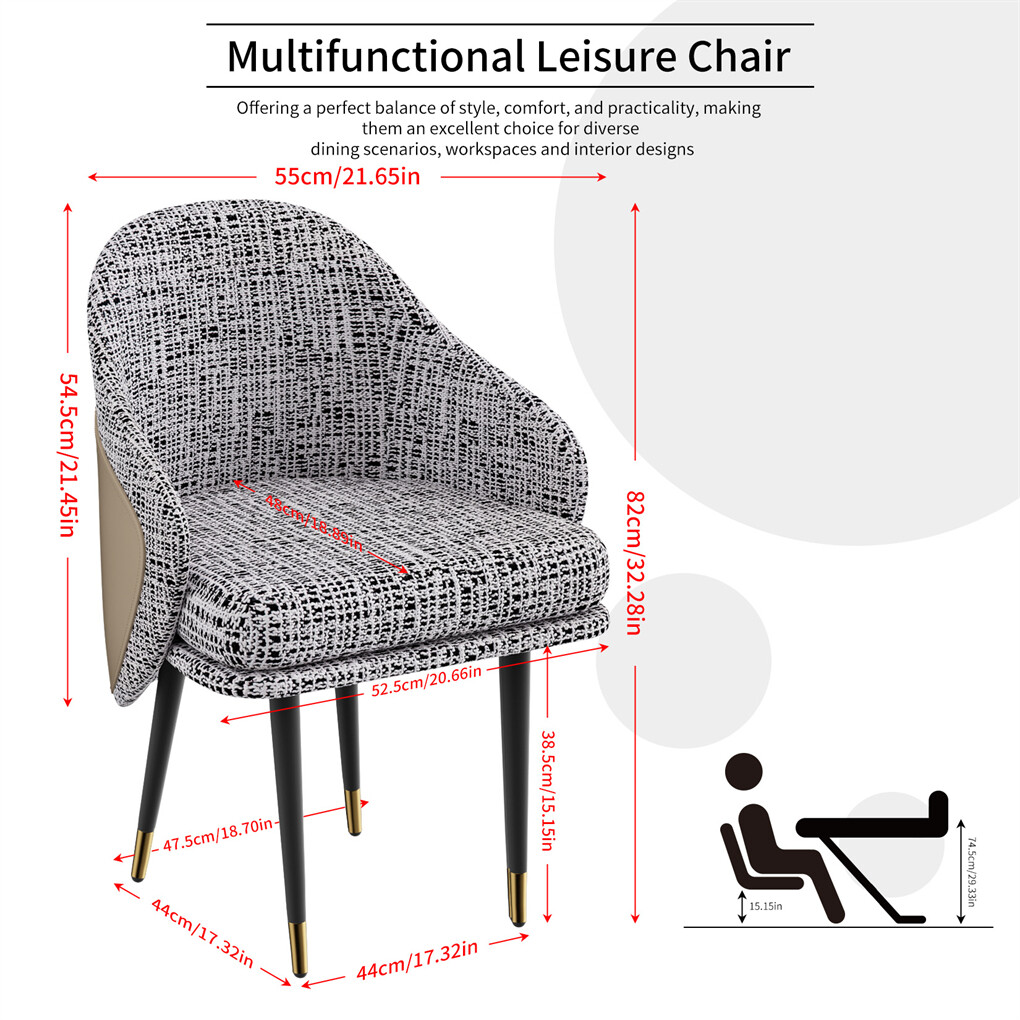 2PCS Upscale Cotton Dining Chairs w/ Antioxidant Metal Legs Kitchen Furniture US