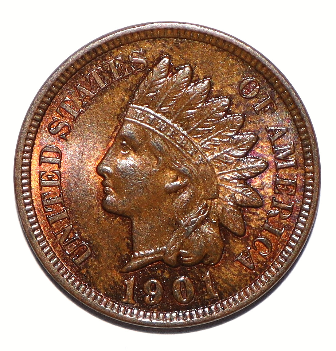 1901 Indian Head Cent BU BROWN and RED 4 DIAMONDS (Y173)