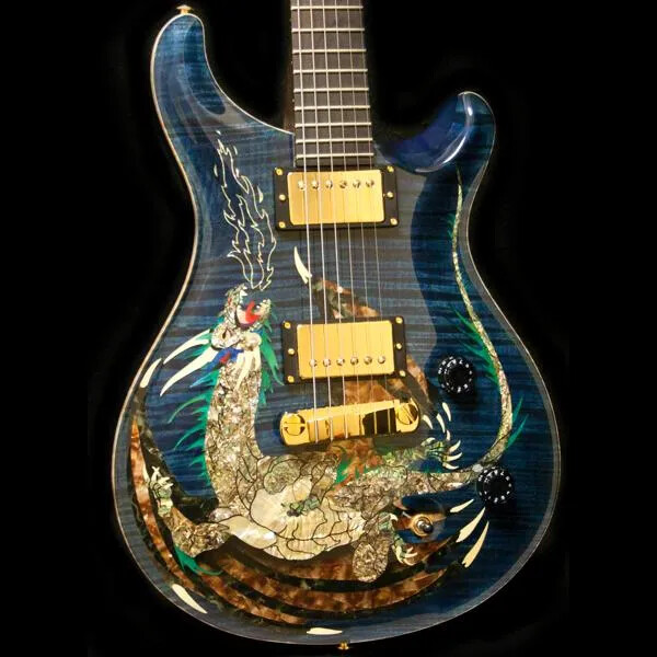 Top Rare Paul Reed Dragon  Trans Blue Flame Maple Electric Guitar