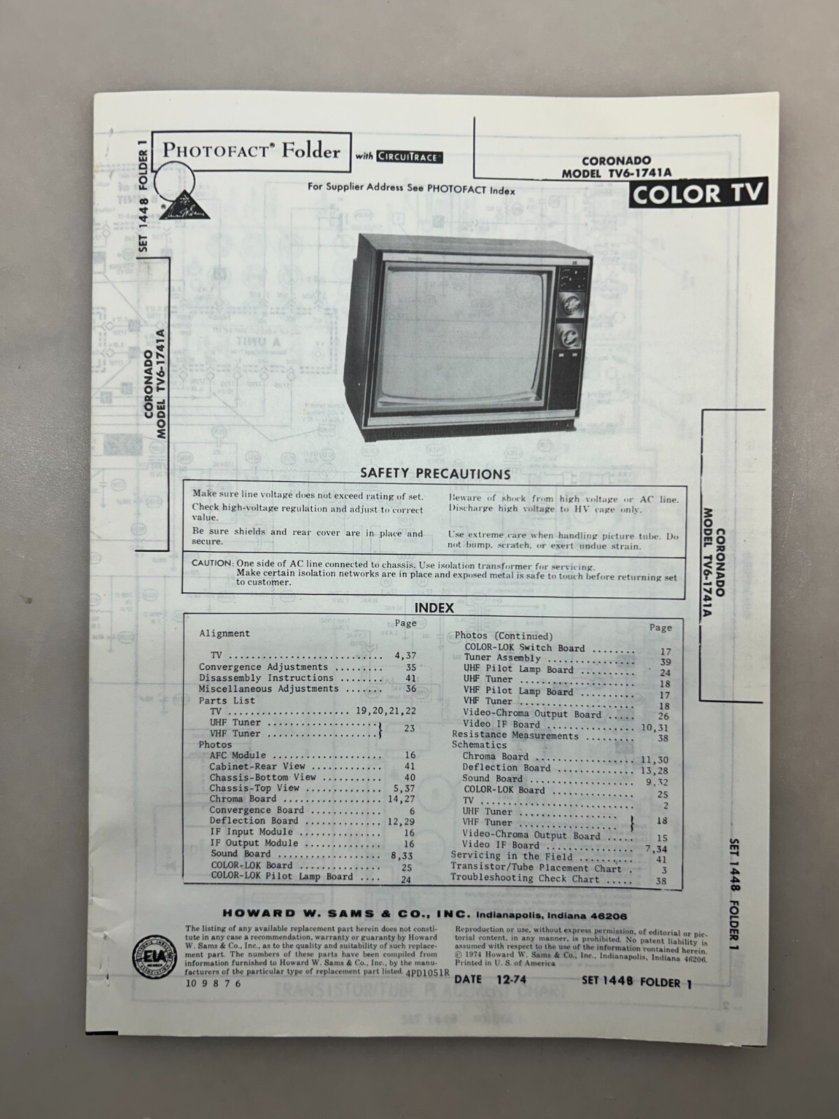 Coronado TV6-1741A Service Manual Sams Photofact Free Shipping