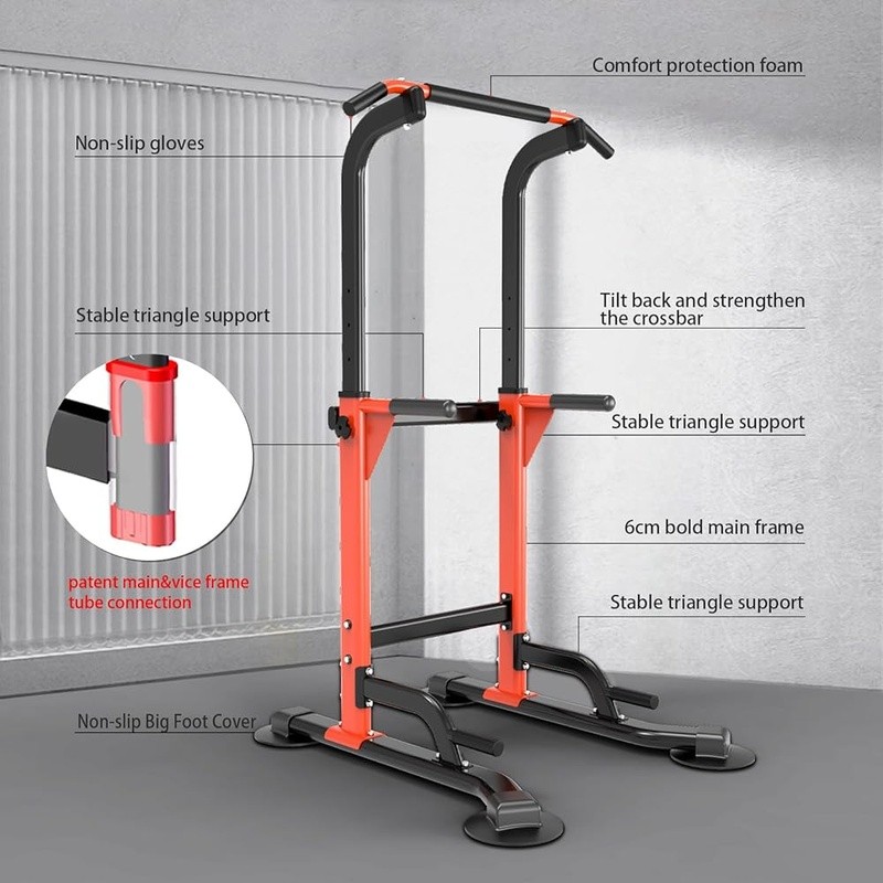 Sturdy Pull Up Dip Station Adjustable Height Strength Training Equipment New
