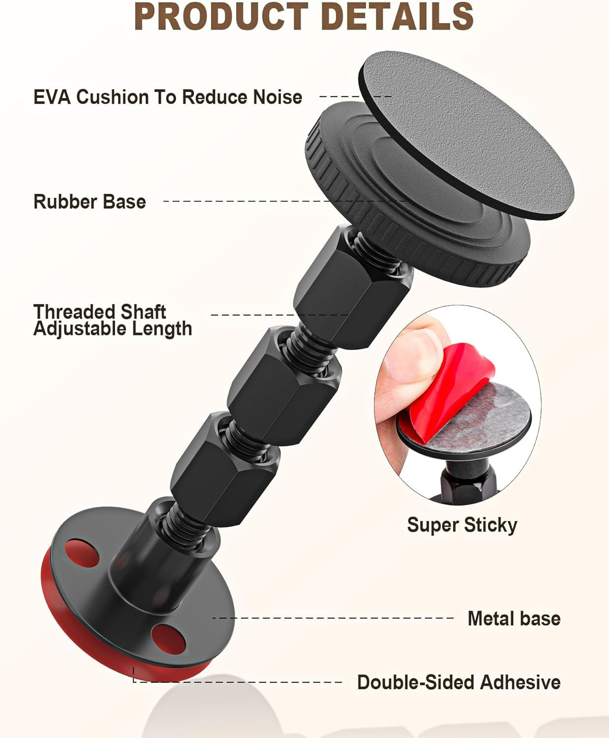 4PCS Adjustable Threaded Bed Frame Anti-Shake Tool, Upgraded Headboard Stoppers