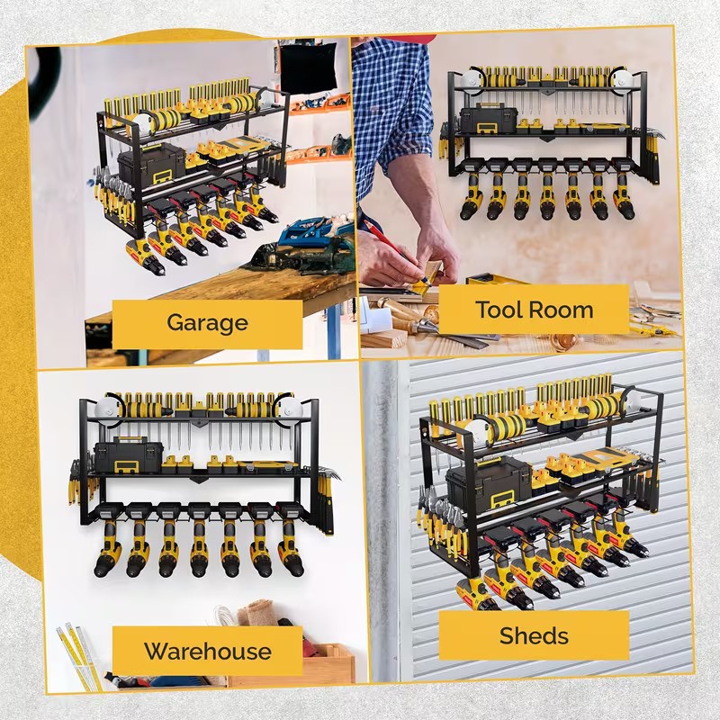 3 Layer Power Tool Organizer Wall Mount Cordless Drill Hanger Storage Rack Shelf