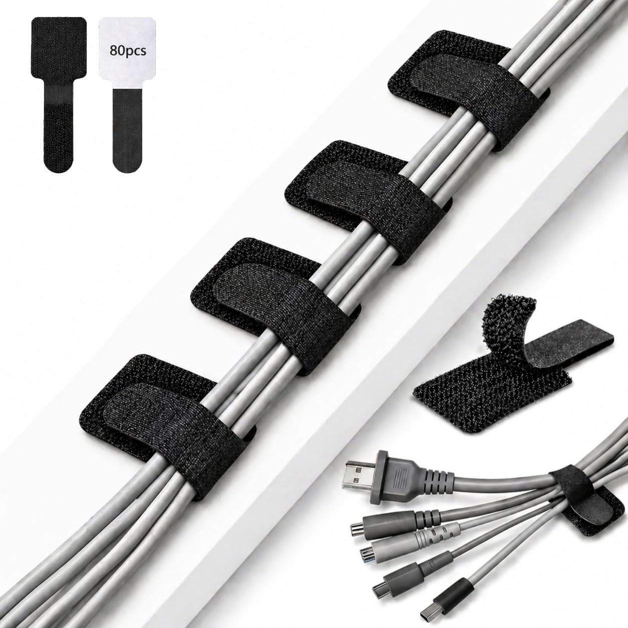 80 PCS Cable Organizer, Cord Organizer for Desk, Wire Holders for Cords with ...