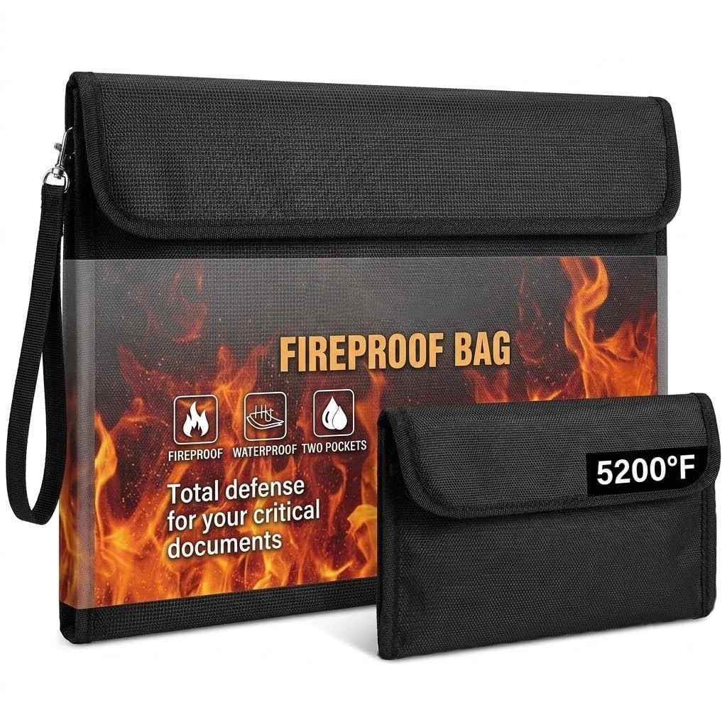 SUREMAX Fireproof Document Bag Set of 2, 15x11 in & 7.5x4 in Fire Proof Bag f...