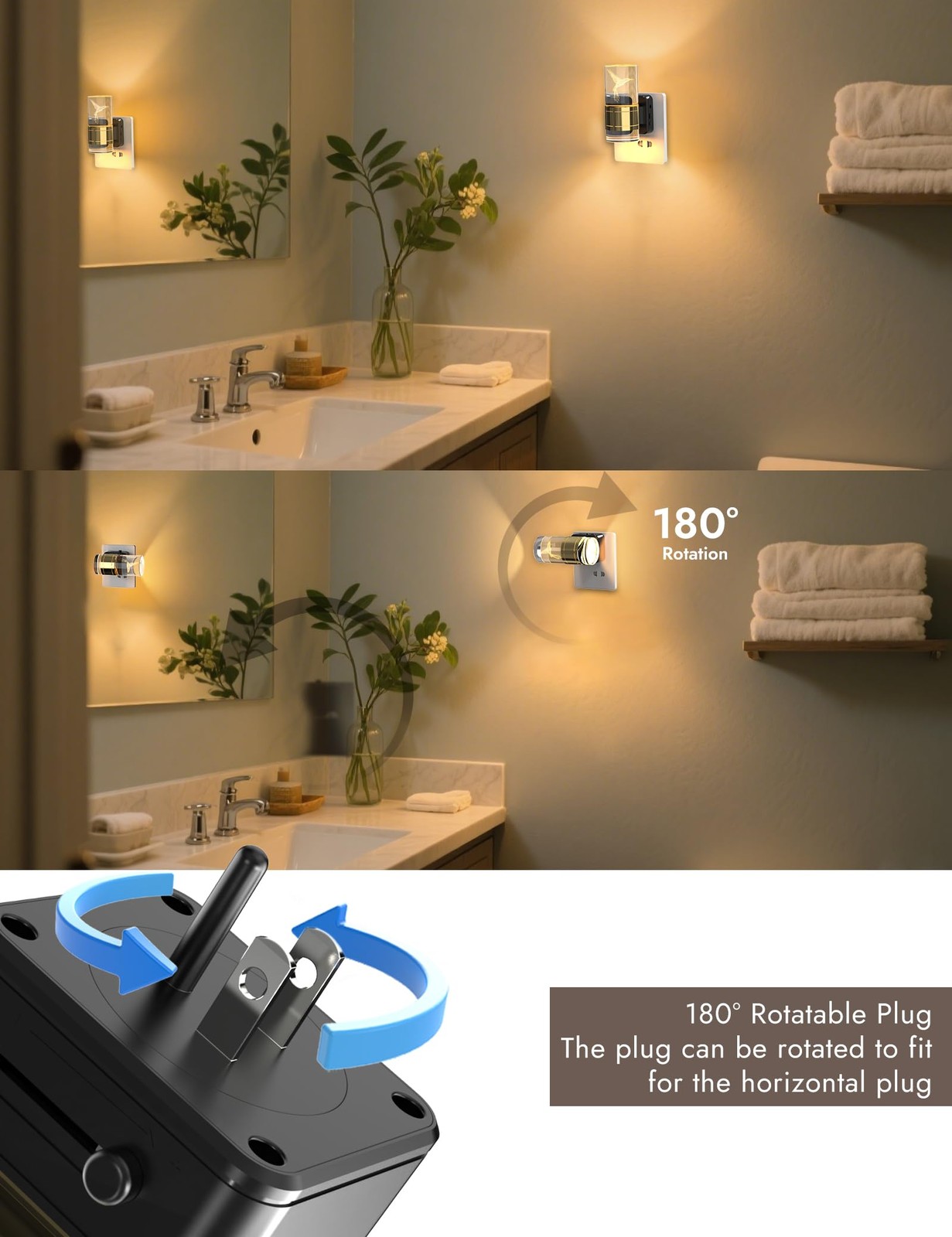 Night Lights Plug into Wall, 3 Color Temperature Nightlight, 0-100 LM Dimmabl...
