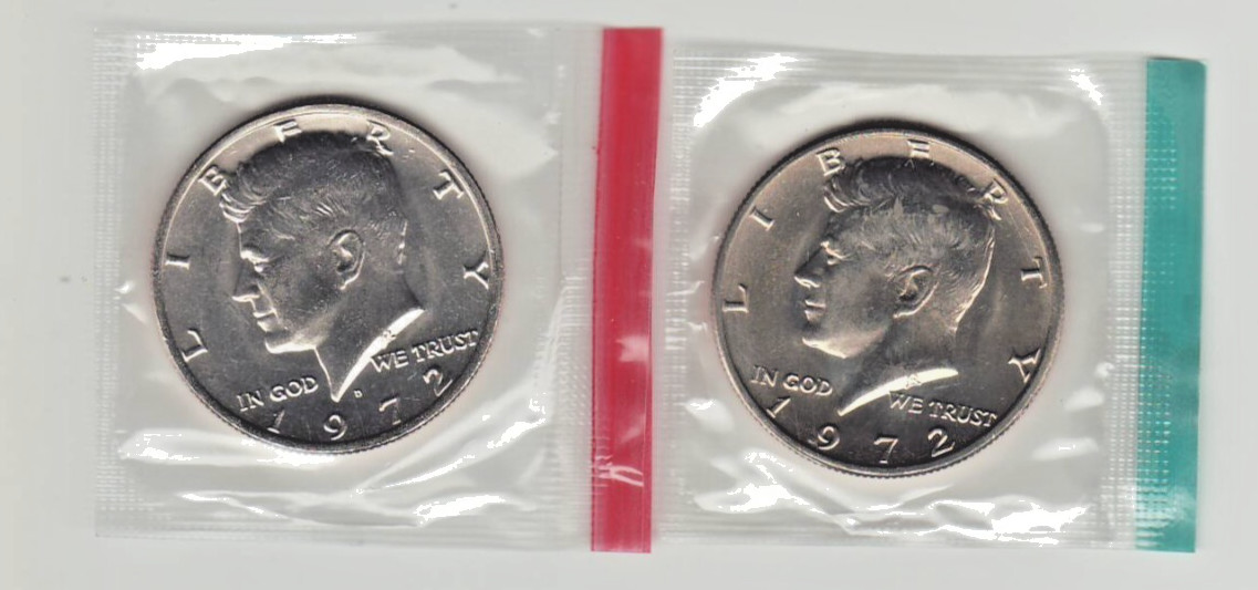 1972  P  D  Kennedy Half Dollar  CELLO MINT SET  2 Coins