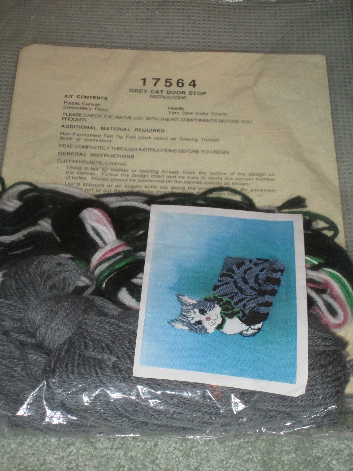 NEW Design Works GREY CAT DOOR STOP PLASTIC CANVAS KIT RARE