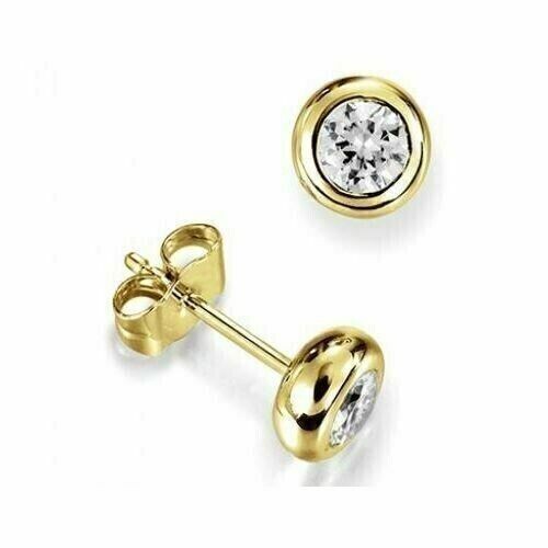 Trending 0.60Ct Round Cut Natural Diamond Bezel Set Stud Earring 14k Yellow Gold