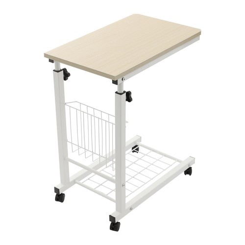 Height Adjustable Side Table With Wheels 2 Tier C Shaped Mobile Standalone Table