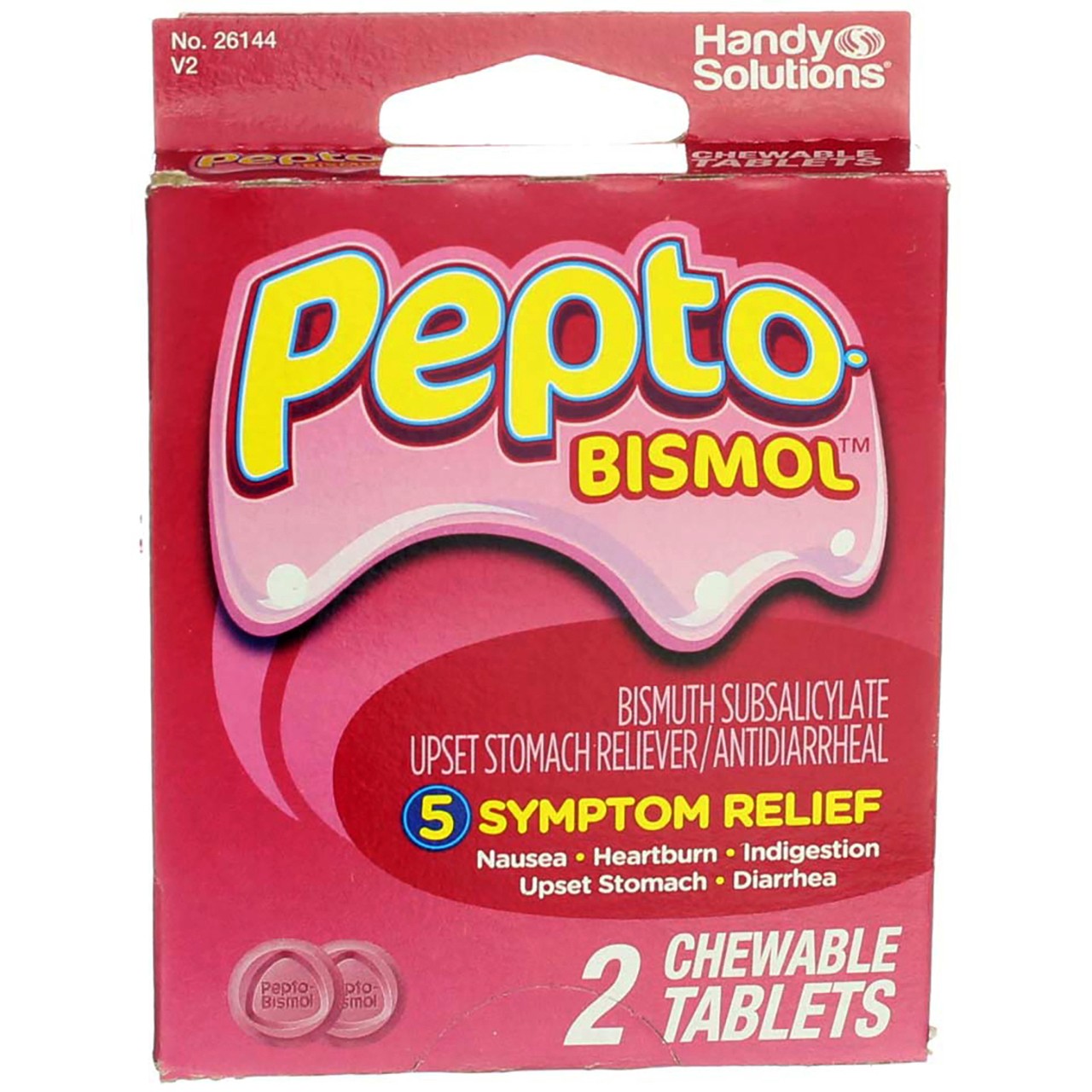 2 Pack Pepto-Bismol 5 Symptom Digestive Relief Chewable Tablets, Original, 2 Ct