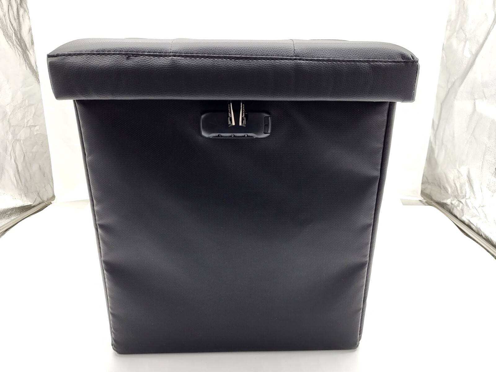 Storage Ottoman Fireproof Folding Ottoman Cube Storage Stool with Lock Leather