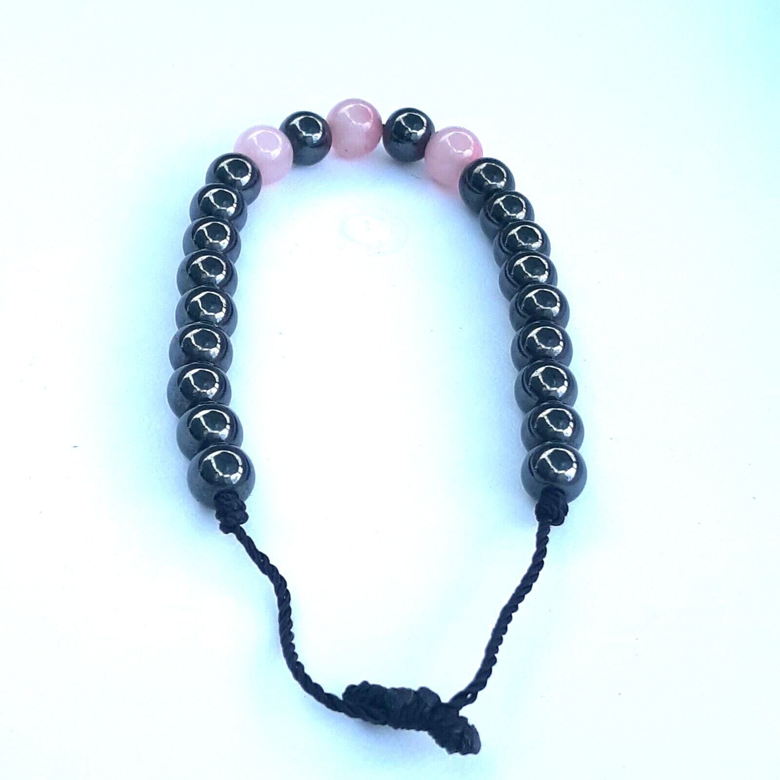 Protection Bracelets Rose Quartz and Hematite in black string