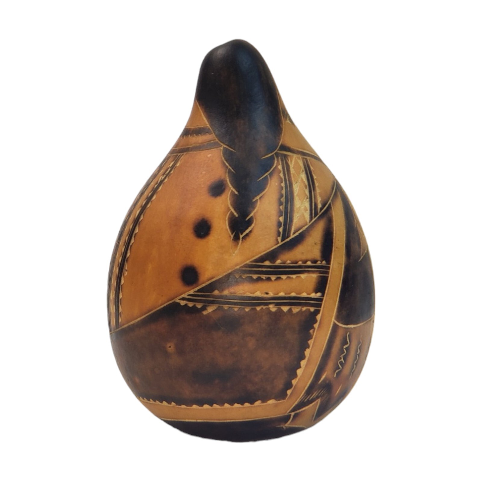 Vintage Gourd Art Hand Carved Real Gourd 5" Peru Peruvian Inca Mayan Madonna