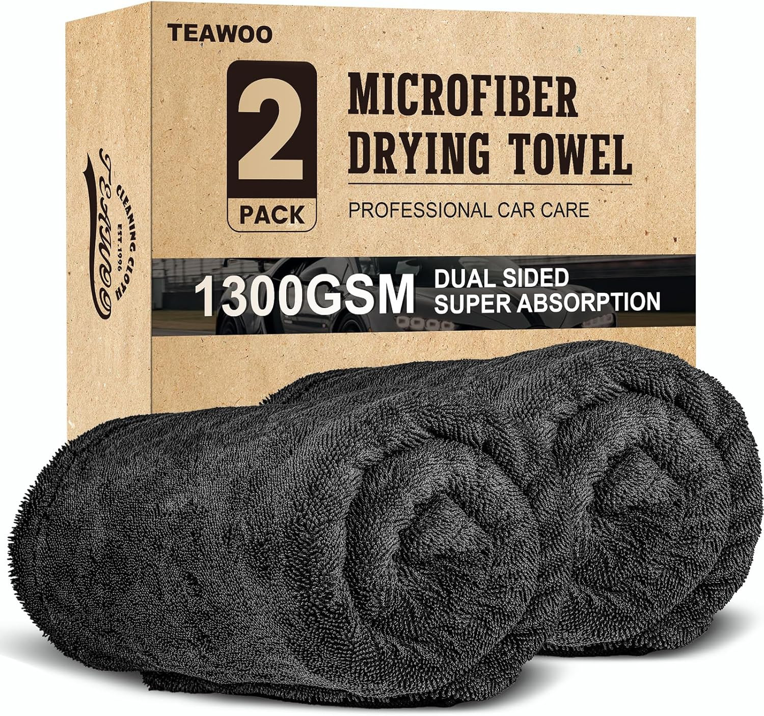 2 Pack Double-Sided Car Care Extra-Large, Ultra-Absorbant Microfiber Drying Towe