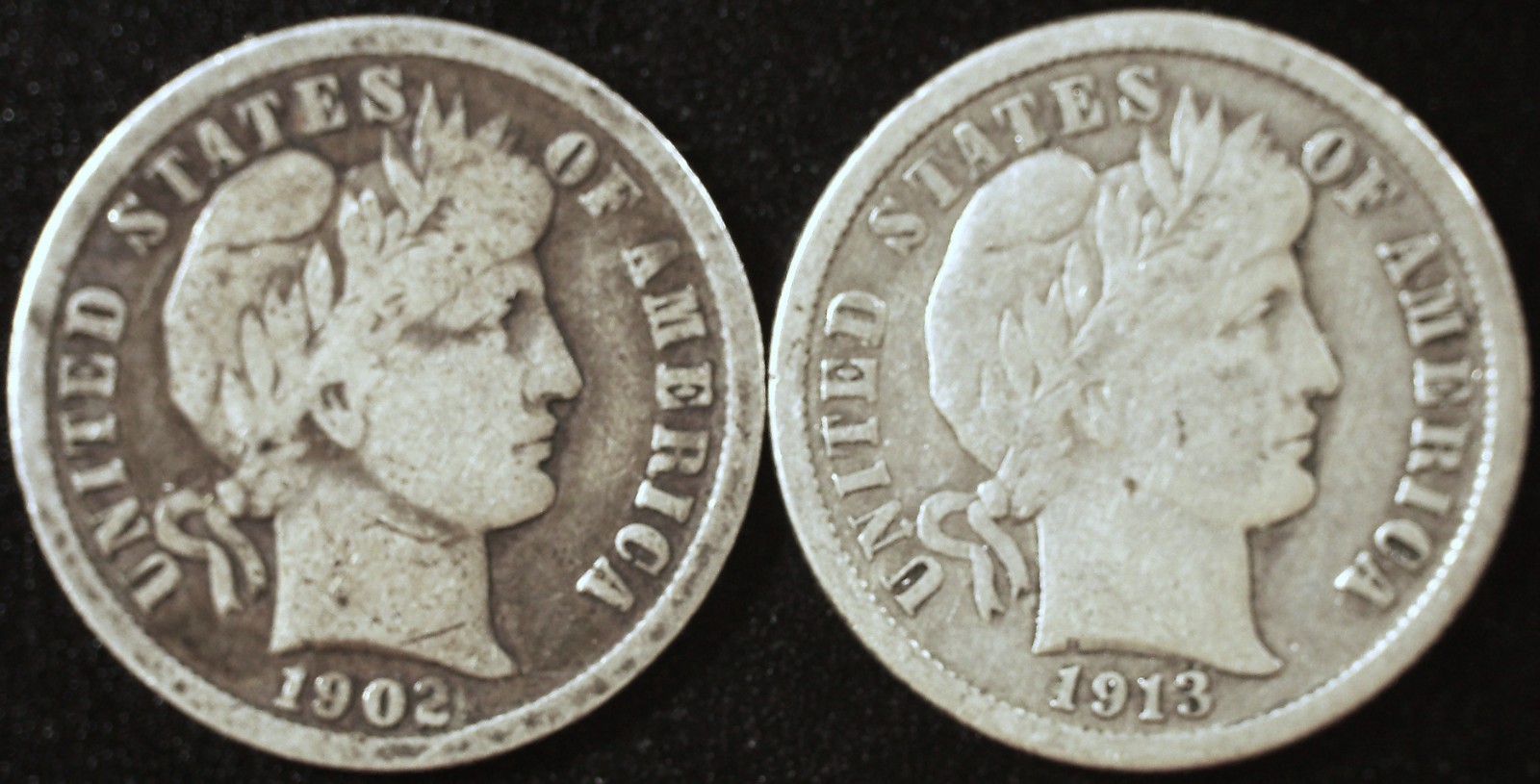 1902 1913 Barber Dimes, 90% Silver.  Nicer Grades Old US Coins!