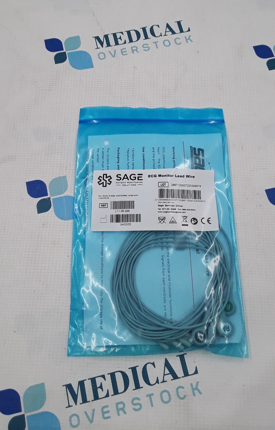 Sage ECG Monitor Lead Wire Din Style 5 Lead Snap 0.9m/AHA REF L11-05-29S
