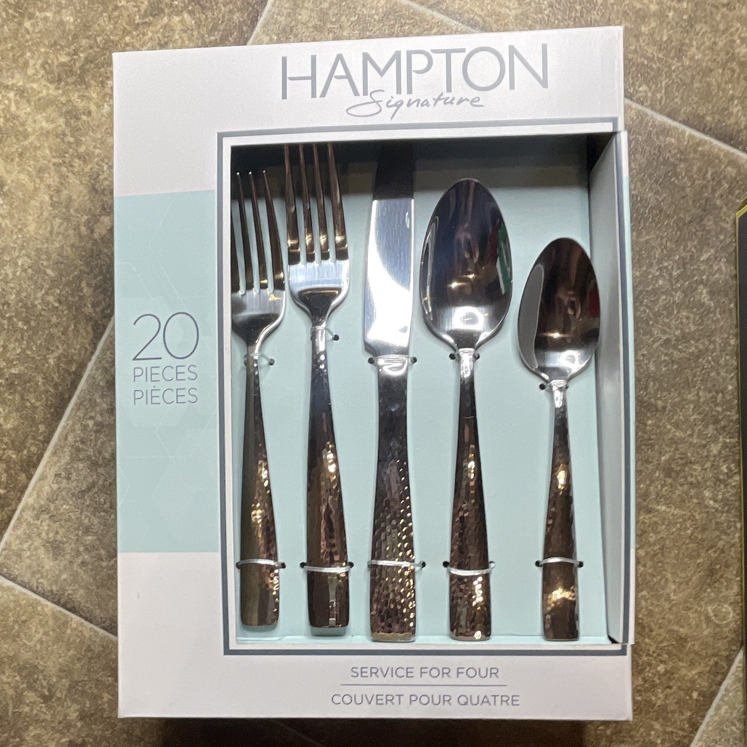 Hampton Signature Vento Hammered 20pc Stainless Flatware Set for 4 DW Safe
