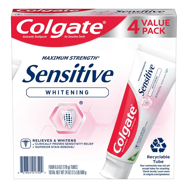 Colgate Sensitive Whitening Toothpaste Gel with Cavity Protection, Mint, 4 pk