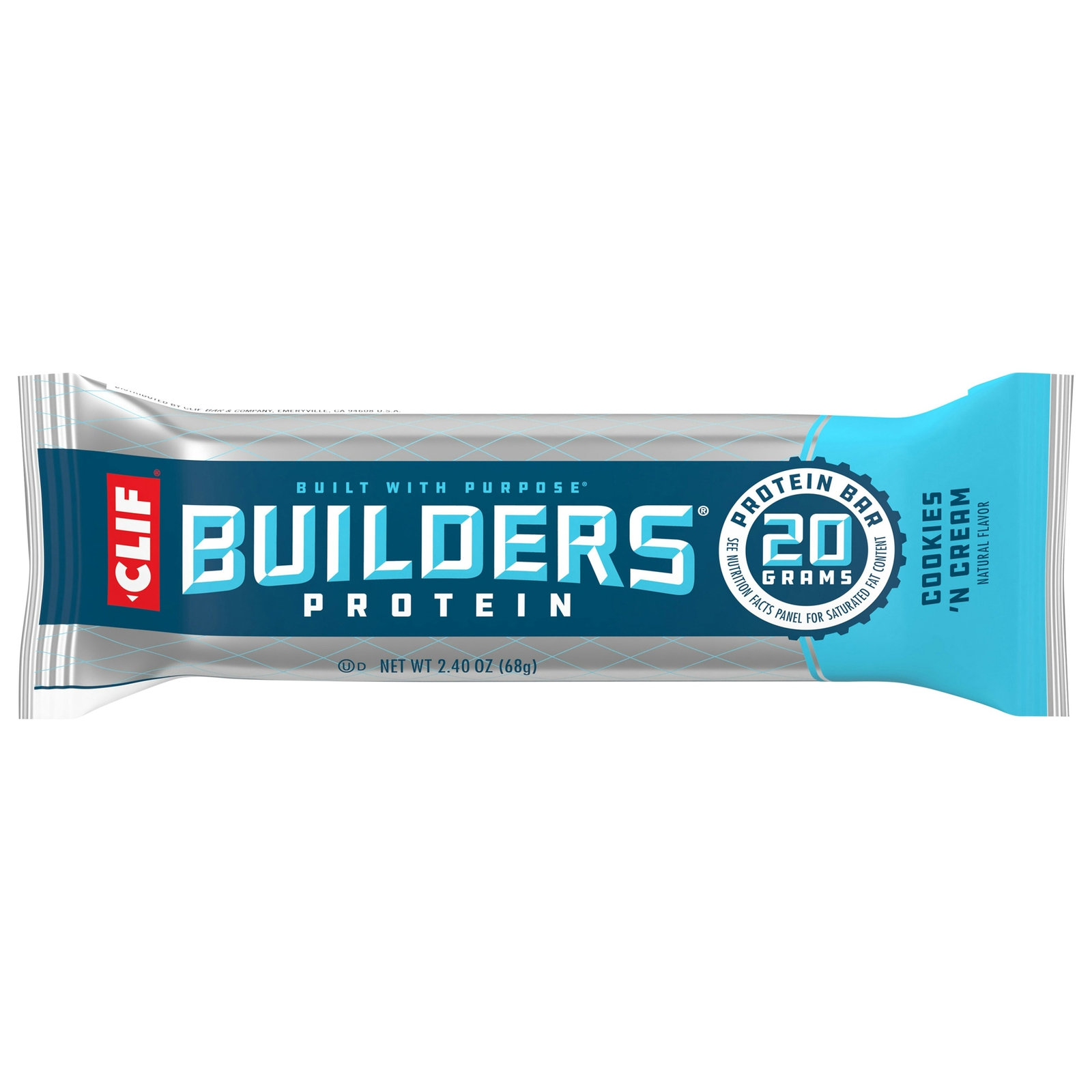 Clif Builders Protein Bar Cookie & Cream Gluten Free - 2.4 oz (Pack of 12)