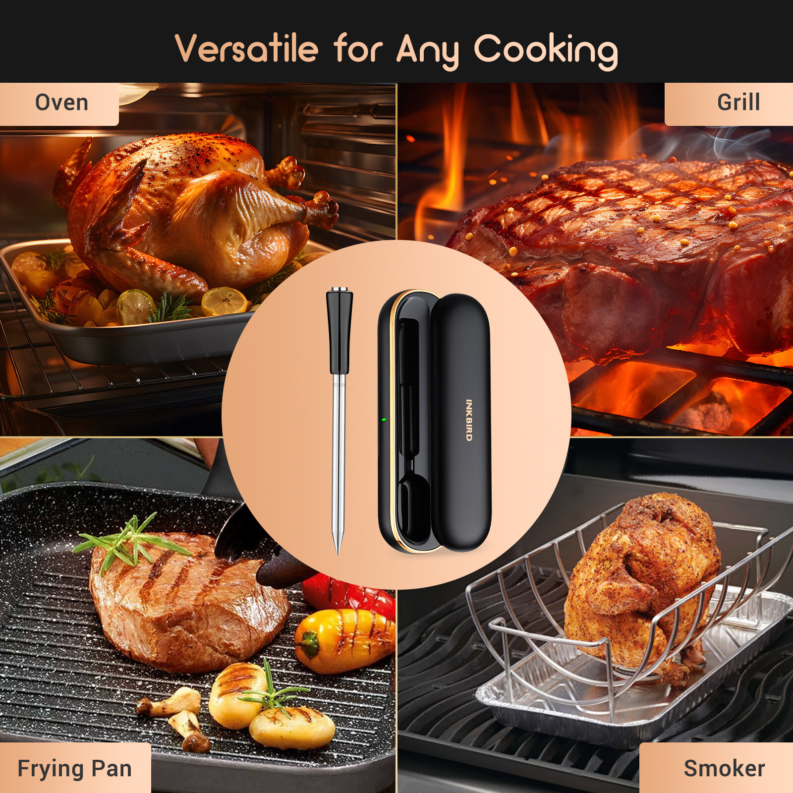 Wireless Meat Thermometer Bluetooth BBQ Temperature Meter Oven Grill 300ft App