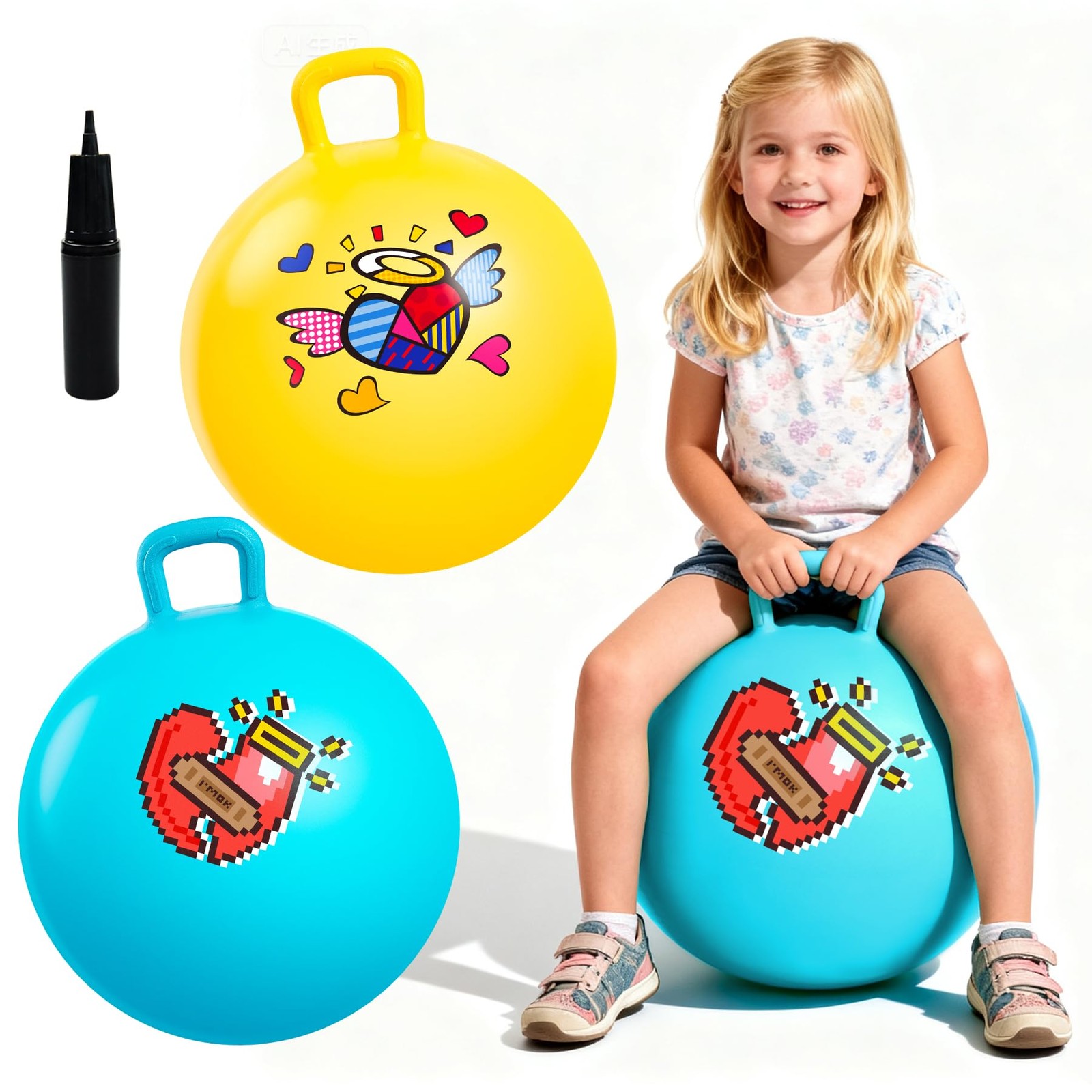 EVERICH TOY 2-Pack Hopper Ball for Kids, 18In Hippity Hop Balls, Yellow & Blue B