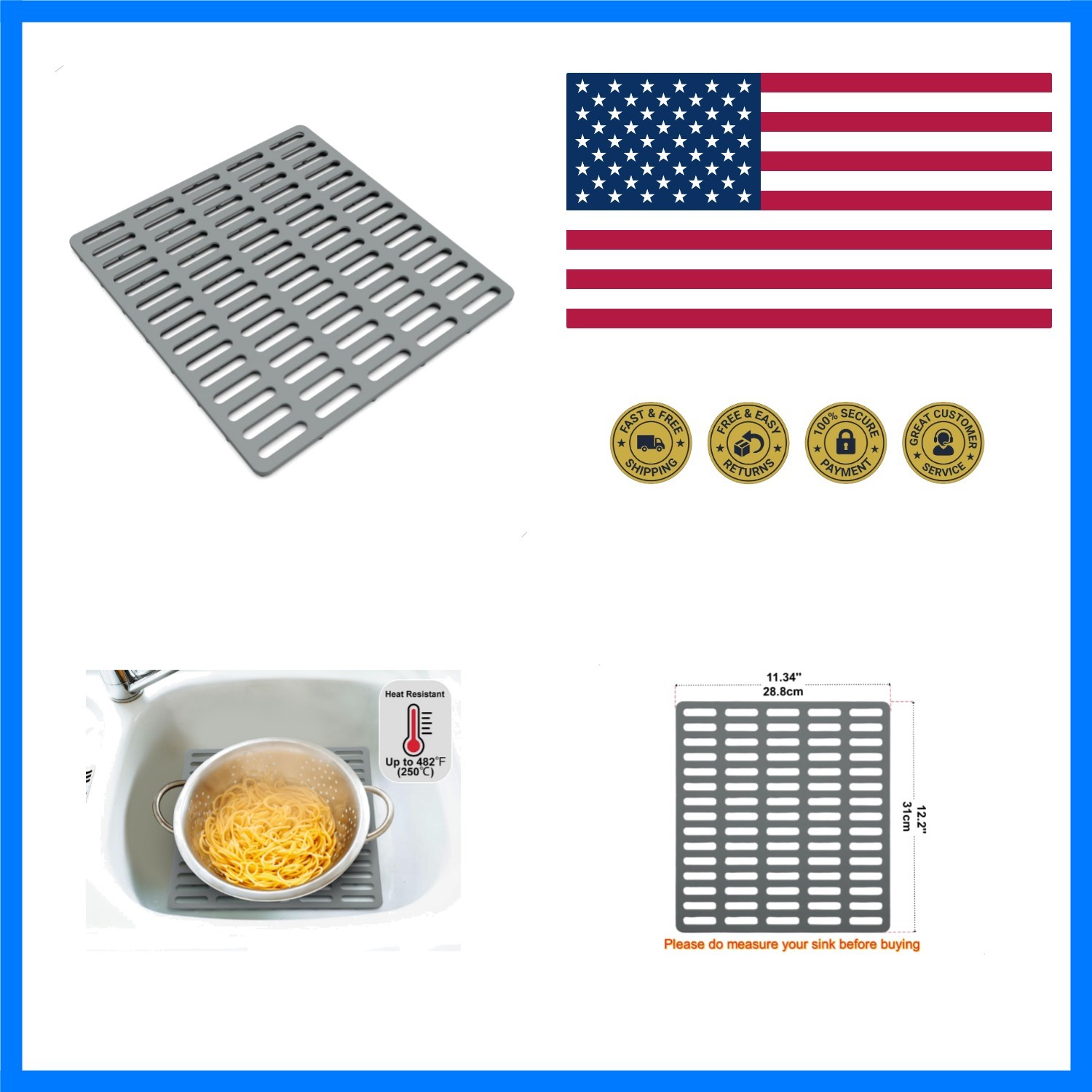 Kitchen Sink Mat, Sink Protector, Silicone Mat, Heat Resistant, No Smell | Si...
