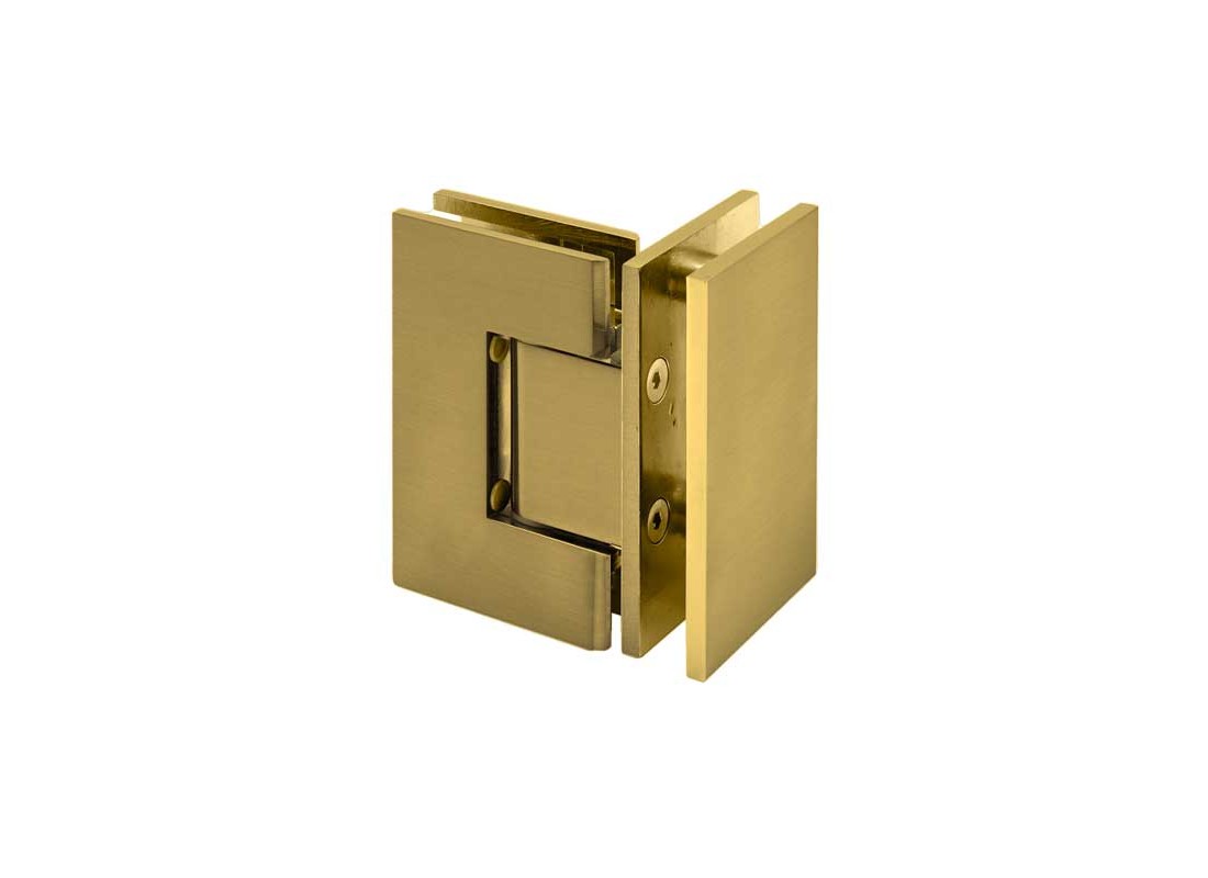 FHC Junior Glendale 90 Degree Glass-to-Glass Hinge, Brass, Satin Brass Finish