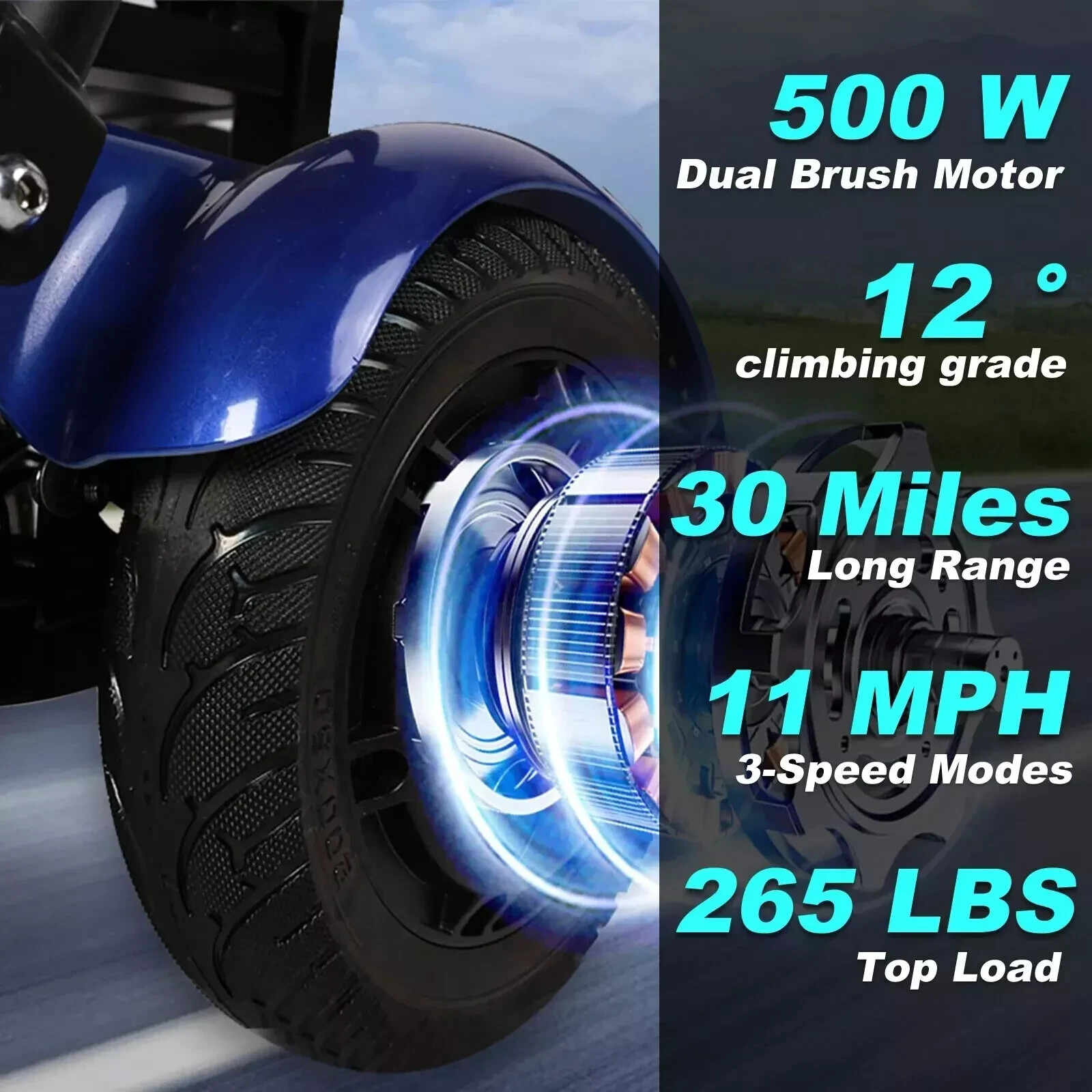 Foldable 4 Wheel Mobility Scooter Folding Drive Device for Seniors Adults 500W