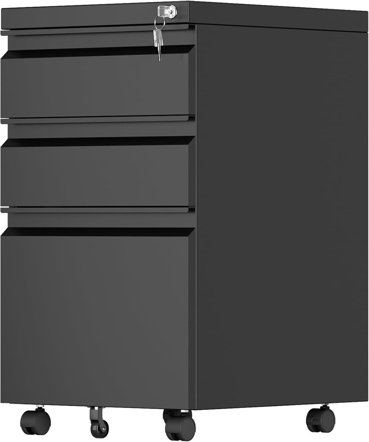 3 Drawer Mobile Filing Cabinet with Lock, Under Desk Metal Filing Cabinet (Black