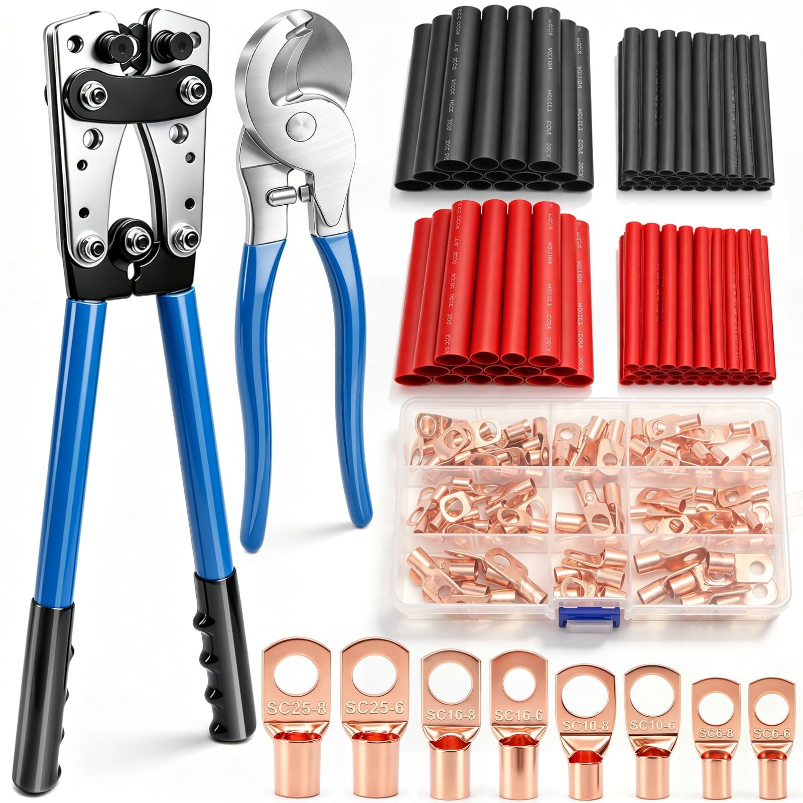 Battery Cable Lug Crimping Tool Kit, 176-Piece Accessory Set with 2 Tools, AW...